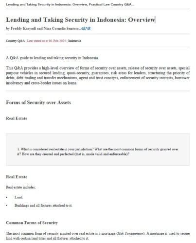 Lending and Taking Security in Indonesia: Overview