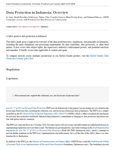 Data Protection in Indonesia: Overview